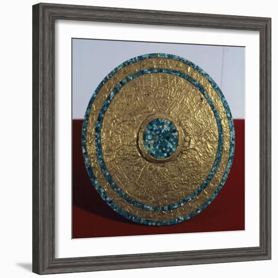 Engraved Gold Disk and Turquoise Mosaic, Artifact Originating from the Castle of Chichen Iza-null-Framed Giclee Print