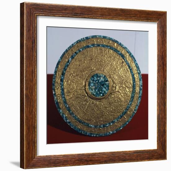 Engraved Gold Disk and Turquoise Mosaic, Artifact Originating from the Castle of Chichen Iza-null-Framed Giclee Print