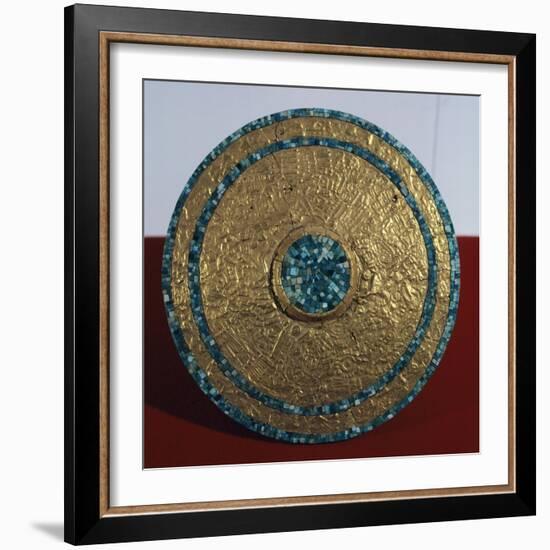 Engraved Gold Disk and Turquoise Mosaic, Artifact Originating from the Castle of Chichen Iza-null-Framed Giclee Print