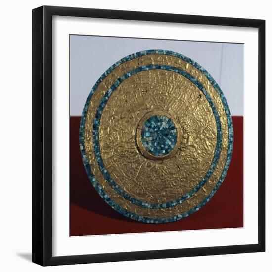 Engraved Gold Disk and Turquoise Mosaic, Artifact Originating from the Castle of Chichen Iza-null-Framed Giclee Print