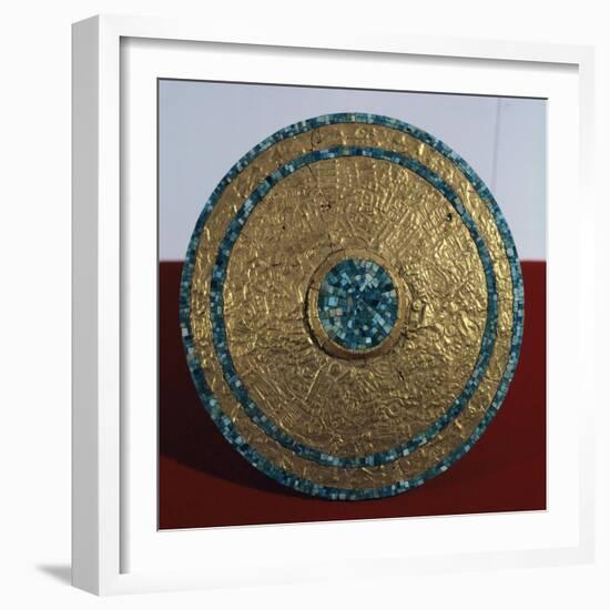 Engraved Gold Disk and Turquoise Mosaic, Artifact Originating from the Castle of Chichen Iza-null-Framed Giclee Print