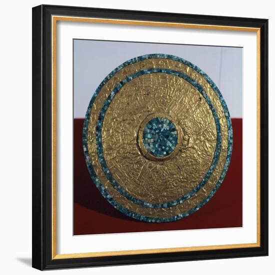 Engraved Gold Disk and Turquoise Mosaic, Artifact Originating from the Castle of Chichen Iza-null-Framed Giclee Print