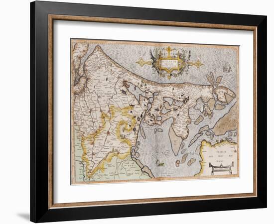 Engraved, Hand Colored Map of Holland, 1595-Gerardus Mercator-Framed Giclee Print