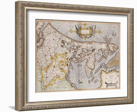 Engraved, Hand Colored Map of Holland, 1595-Gerardus Mercator-Framed Giclee Print