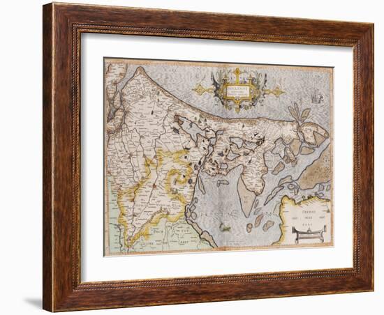 Engraved, Hand Colored Map of Holland, 1595-Gerardus Mercator-Framed Giclee Print