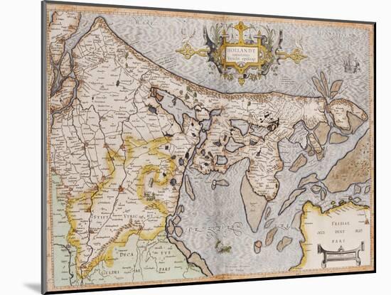 Engraved, Hand Colored Map of Holland, 1595-Gerardus Mercator-Mounted Giclee Print