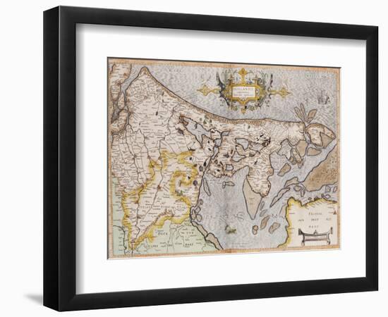 Engraved, Hand Colored Map of Holland, 1595-Gerardus Mercator-Framed Giclee Print