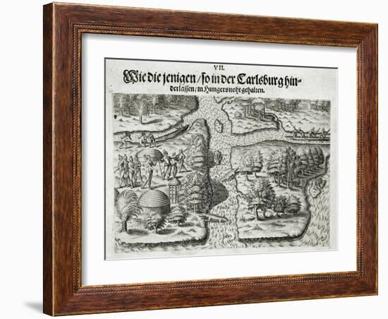 Engraving after the French Left in Charlesfort Suffer from a Scarcity of Provisions-Theodor de Bry-Framed Giclee Print