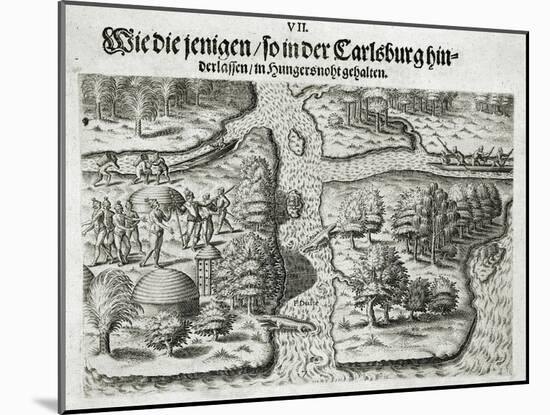 Engraving after the French Left in Charlesfort Suffer from a Scarcity of Provisions-Theodor de Bry-Mounted Giclee Print