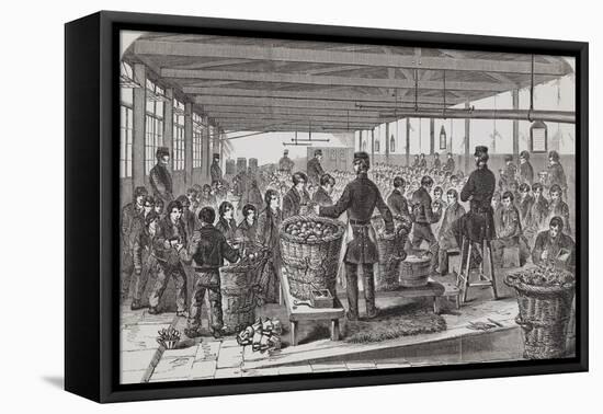 Engraving Depicting Serving of Dinner in the Oakum-Room of the Boys' Prison at Tothill Fields-null-Framed Premier Image Canvas