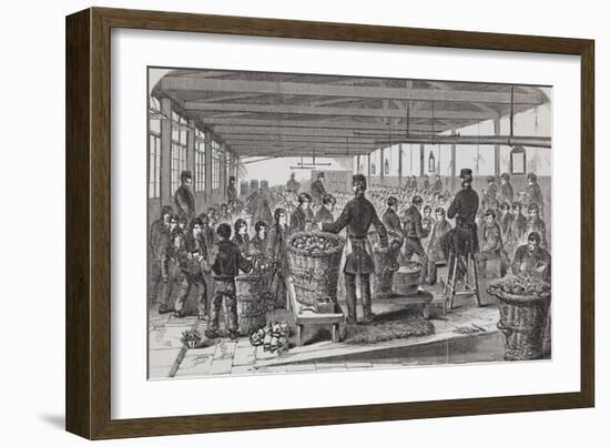 Engraving Depicting Serving of Dinner in the Oakum-Room of the Boys' Prison at Tothill Fields-null-Framed Giclee Print