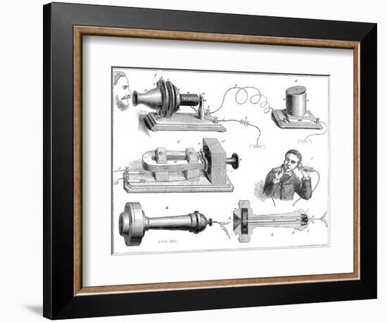 Engraving Diagram Showing Alexander Graham Bells Telephone System-null-Framed Art Print