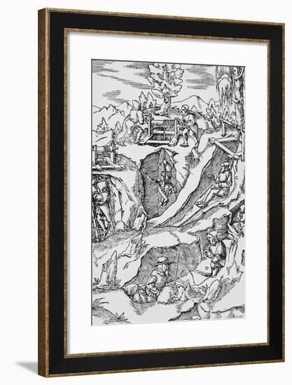 Engraving from De Re Metallica-null-Framed Giclee Print