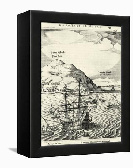 Engraving from the Journal of Jacob Le Maire Depicting the Arrival at the Cocos Islands, Tonga-null-Framed Premier Image Canvas
