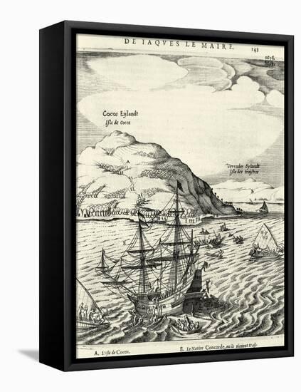 Engraving from the Journal of Jacob Le Maire Depicting the Arrival at the Cocos Islands, Tonga-null-Framed Premier Image Canvas