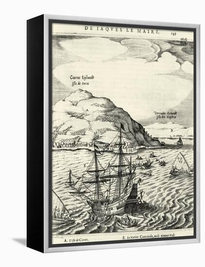 Engraving from the Journal of Jacob Le Maire Depicting the Arrival at the Cocos Islands, Tonga-null-Framed Premier Image Canvas