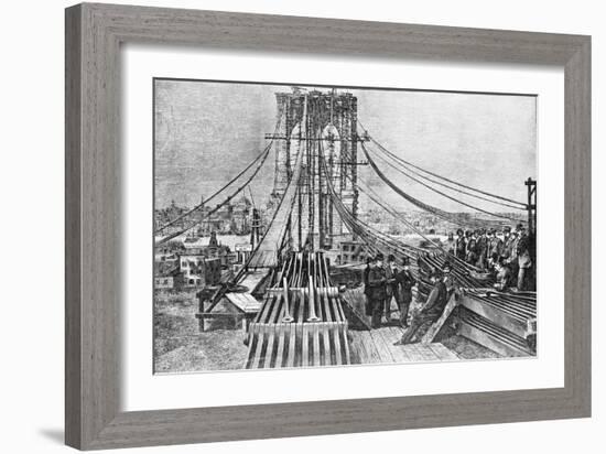 Engraving of Brooklyn Bridge under Const-null-Framed Giclee Print