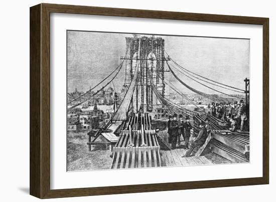 Engraving of Brooklyn Bridge under Const-null-Framed Giclee Print