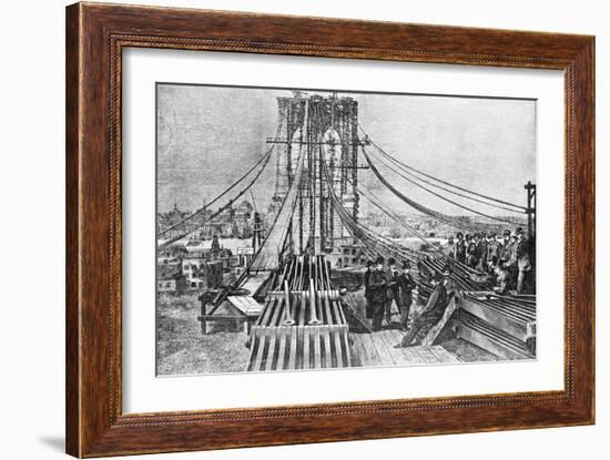 Engraving of Brooklyn Bridge under Const-null-Framed Giclee Print