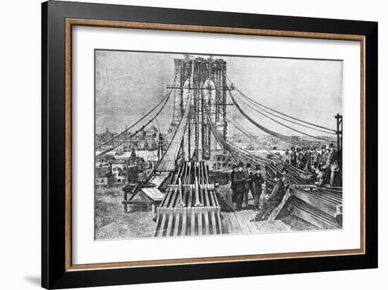 Engraving of Brooklyn Bridge under Const-null-Framed Giclee Print