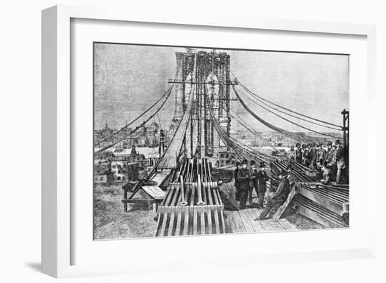 Engraving of Brooklyn Bridge under Const-null-Framed Giclee Print