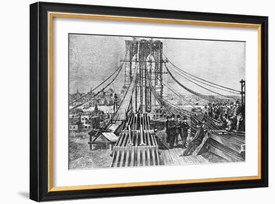 Engraving of Brooklyn Bridge under Const-null-Framed Giclee Print