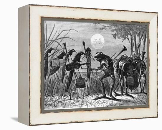 Engraving of Frog and Insect Musicians-null-Framed Premier Image Canvas