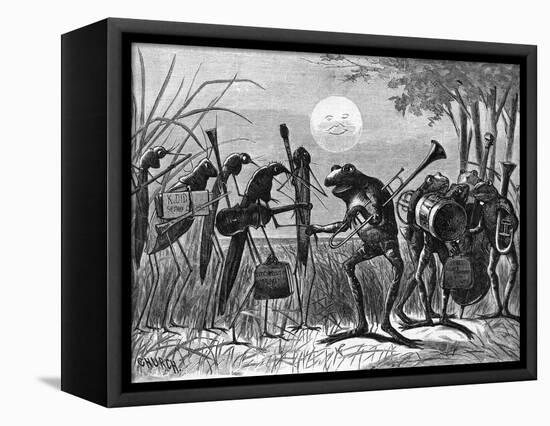 Engraving of Frog and Insect Musicians-null-Framed Premier Image Canvas