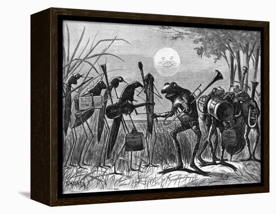 Engraving of Frog and Insect Musicians-null-Framed Premier Image Canvas