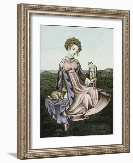 Engraving of Noblewoman with Falcon and Dog-null-Framed Giclee Print