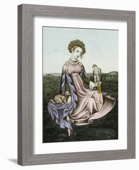 Engraving of Noblewoman with Falcon and Dog-null-Framed Giclee Print