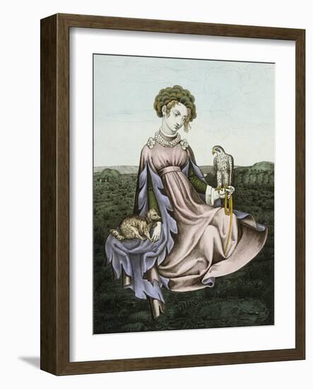 Engraving of Noblewoman with Falcon and Dog-null-Framed Giclee Print