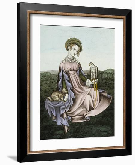 Engraving of Noblewoman with Falcon and Dog-null-Framed Giclee Print