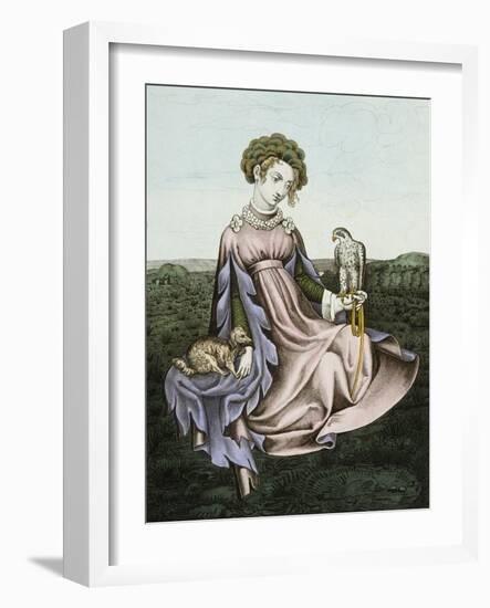 Engraving of Noblewoman with Falcon and Dog-null-Framed Giclee Print