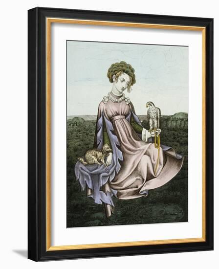 Engraving of Noblewoman with Falcon and Dog-null-Framed Giclee Print