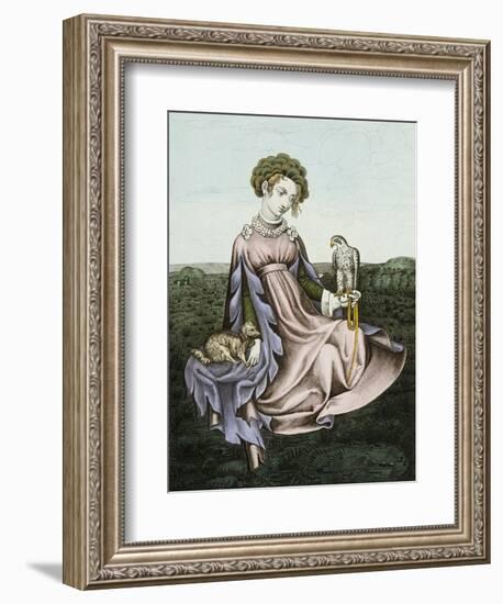 Engraving of Noblewoman with Falcon and Dog-null-Framed Giclee Print