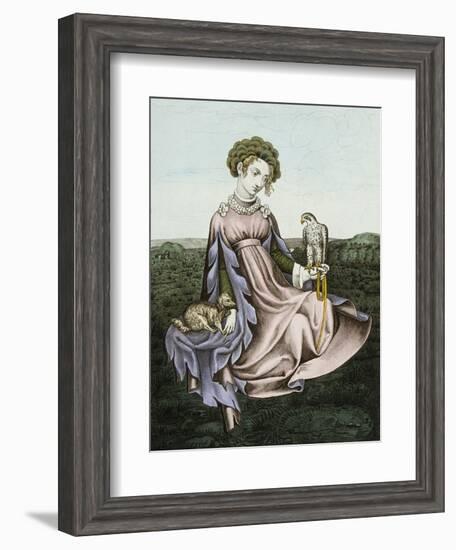 Engraving of Noblewoman with Falcon and Dog-null-Framed Giclee Print