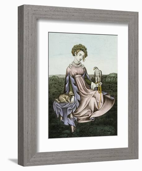 Engraving of Noblewoman with Falcon and Dog-null-Framed Giclee Print
