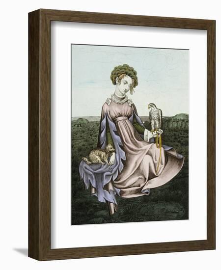 Engraving of Noblewoman with Falcon and Dog-null-Framed Giclee Print