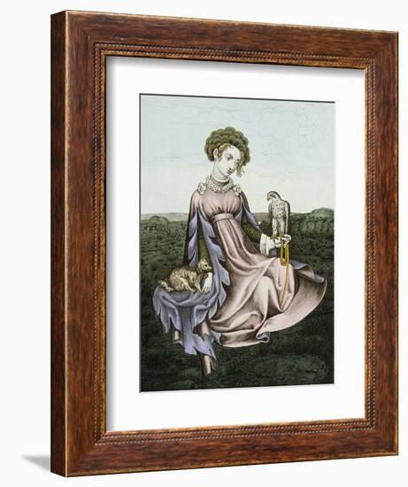 Engraving of Noblewoman with Falcon and Dog-null-Framed Giclee Print