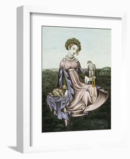 Engraving of Noblewoman with Falcon and Dog-null-Framed Giclee Print