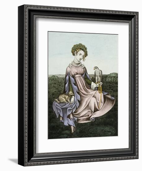 Engraving of Noblewoman with Falcon and Dog-null-Framed Giclee Print