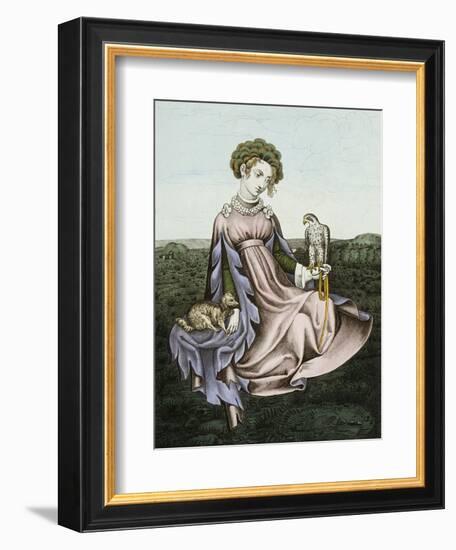 Engraving of Noblewoman with Falcon and Dog-null-Framed Giclee Print