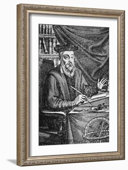 Engraving of Nostradamus Writing His Prophecies-Jean Sauve-Framed Giclee Print