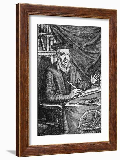 Engraving of Nostradamus Writing His Prophecies-Jean Sauve-Framed Giclee Print