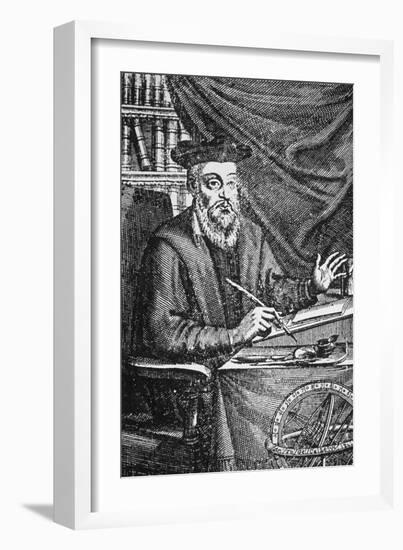 Engraving of Nostradamus Writing His Prophecies-Jean Sauve-Framed Giclee Print