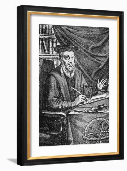 Engraving of Nostradamus Writing His Prophecies-Jean Sauve-Framed Giclee Print