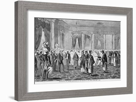 Engraving of President Buchanan Receiving Japanese Ambassadors-null-Framed Giclee Print