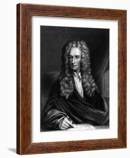 Engraving of Sir Isaac Newton Seated at a Table-null-Framed Giclee Print