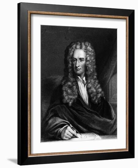 Engraving of Sir Isaac Newton Seated at a Table-null-Framed Giclee Print